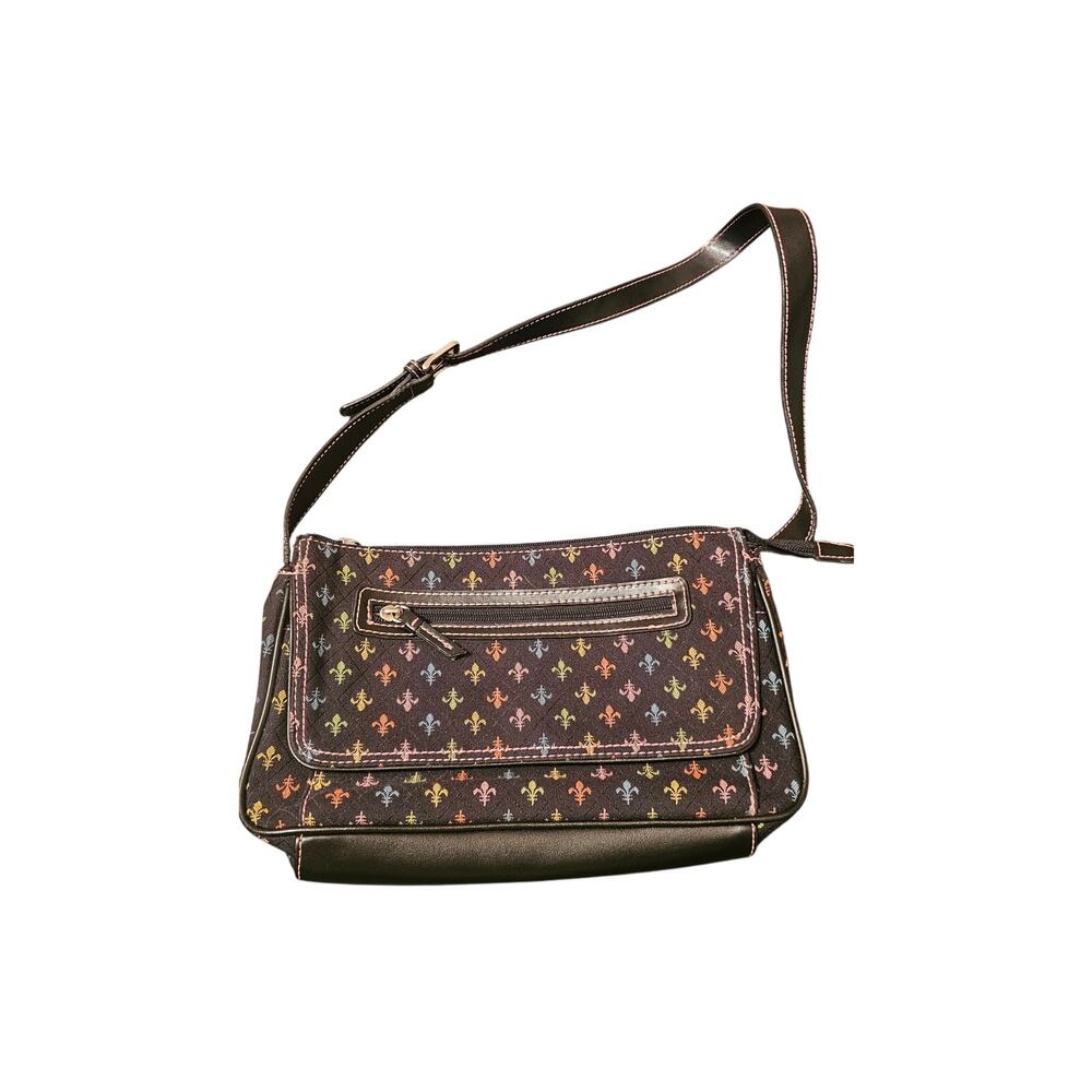 Y2K Crazy Horse By Liz Claiborne‎ black and colorful fleur de lis shoulder purse